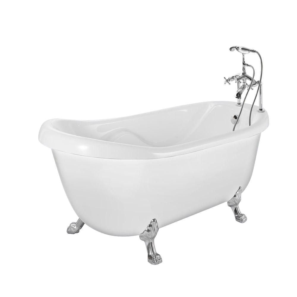 p 55 feet acrylic claw foot slipper tub in white with tub mount chrome faucet