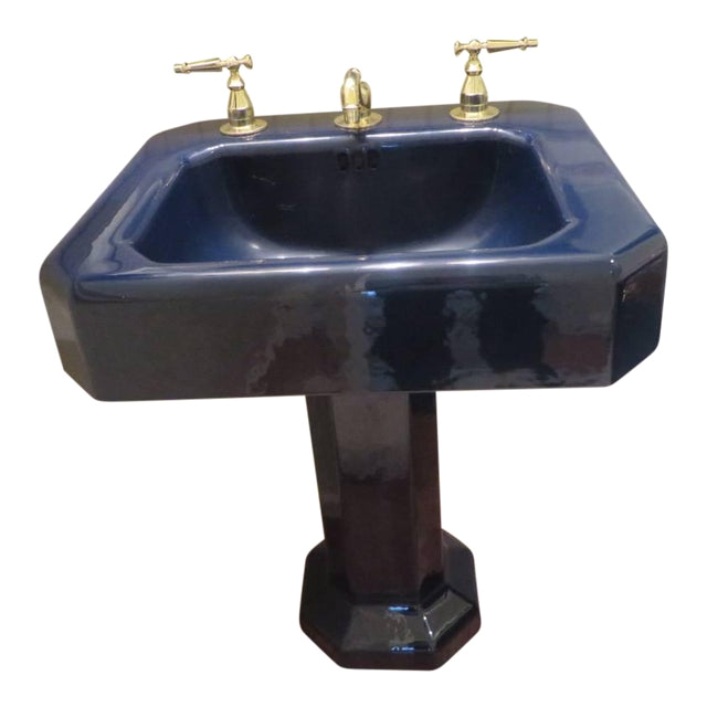 kohler hollywood regency navy blue porcelain pedestal sink