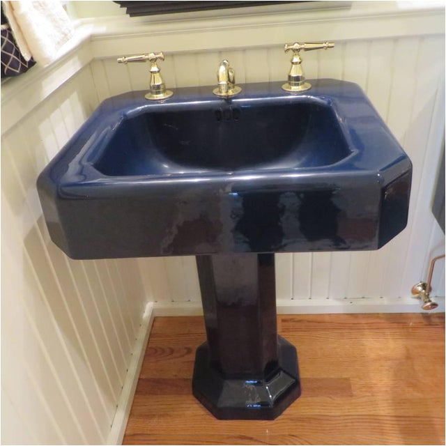 kohler hollywood regency navy blue porcelain pedestal sink