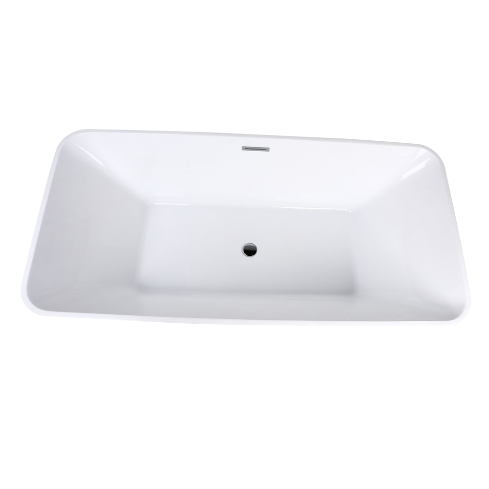 67 rectangular soaking freestanding acrylic bathtub white with chrome center drain overflow