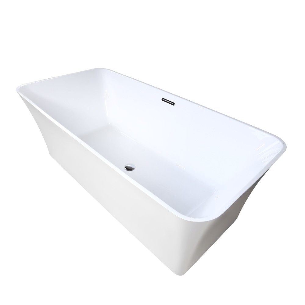 67 rectangular soaking freestanding acrylic bathtub white with chrome center drain overflow