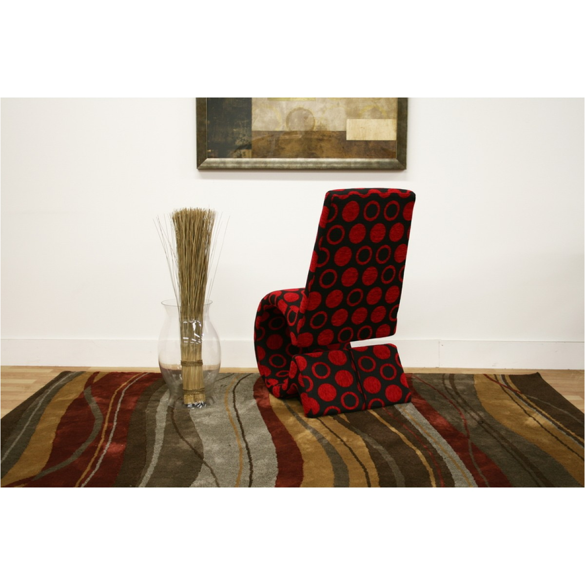 forte red and black patterned fabric accent chair