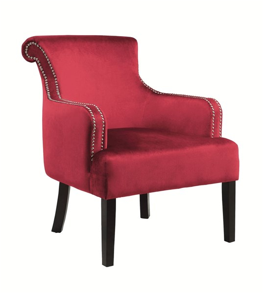 Red Velvet Nailhead Trim Cushion Accent Chair