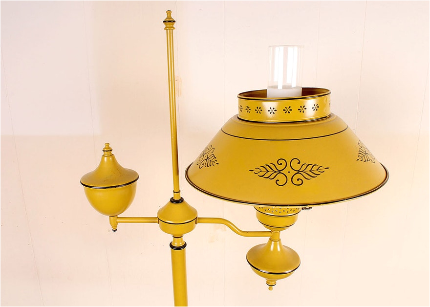 vintage yellow metal tole floor lamp