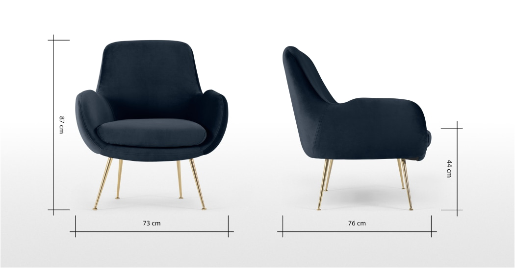 moby accent chair sapphire blue velvet with brass leg