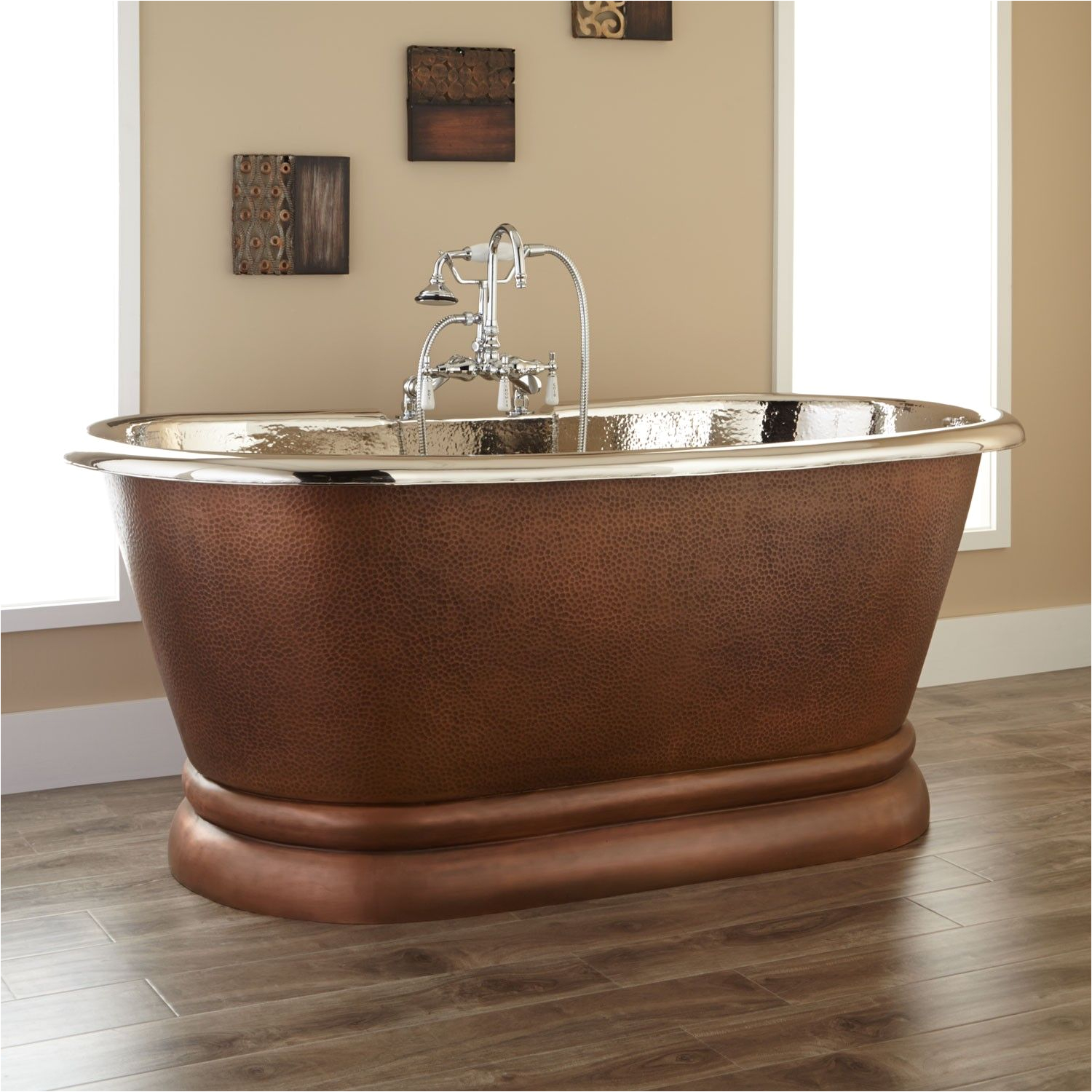 Small Undermount Bathtubs Kaela Hammered Copper Pedestal Tub Nickel Interior