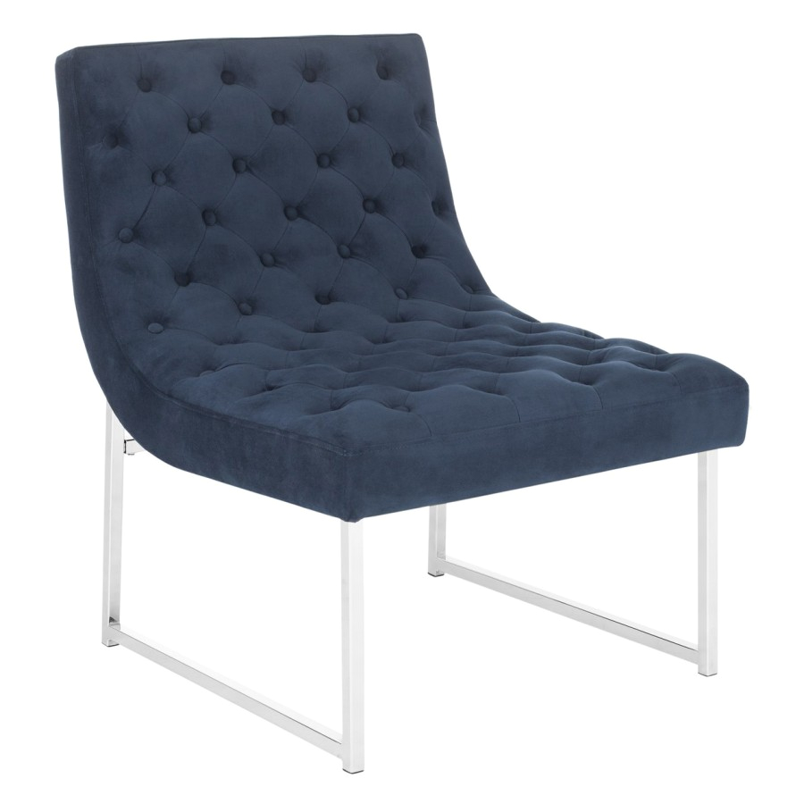 safavieh hadley velvet tufted accent chair navy