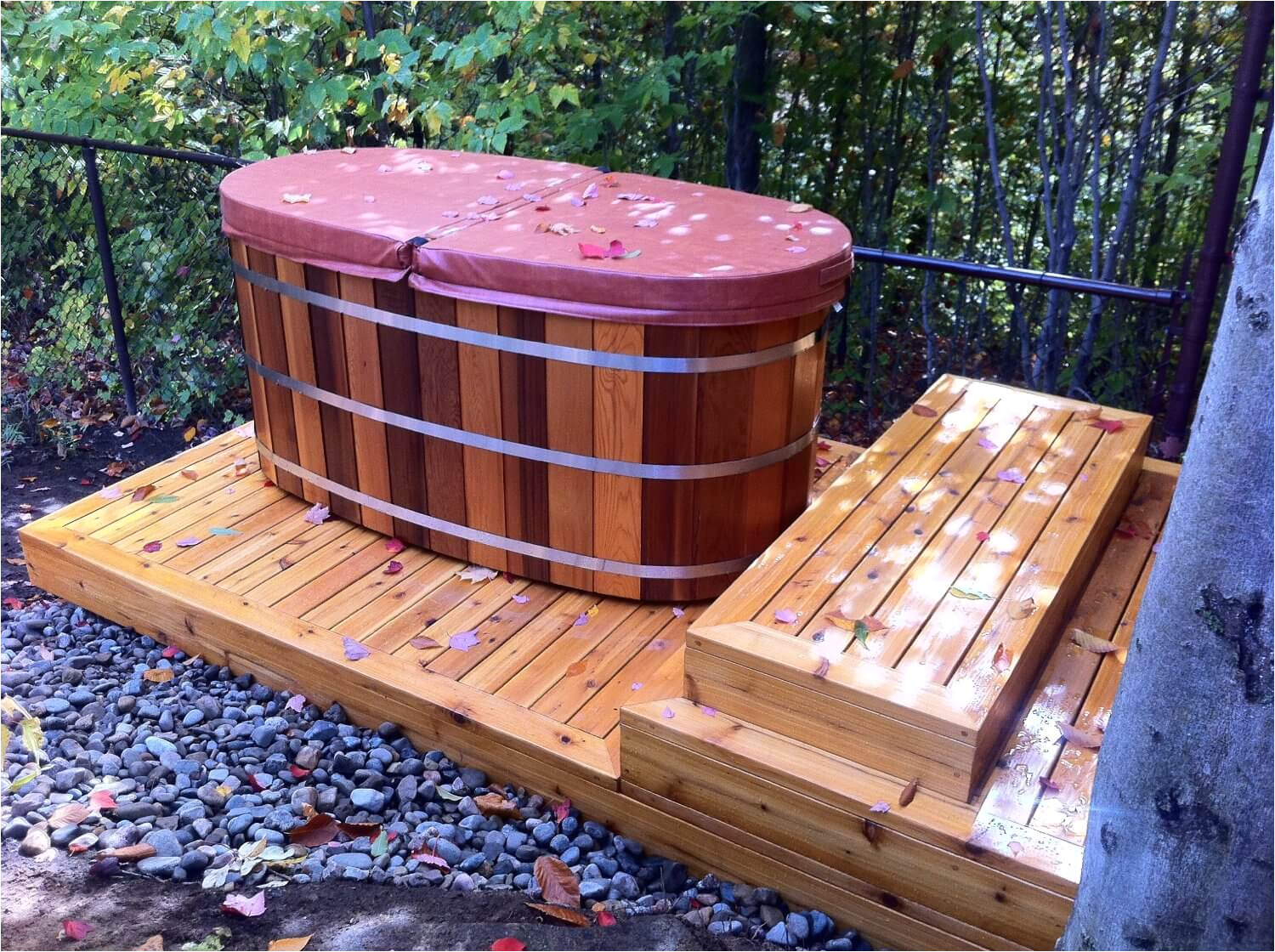 wooden bathtub