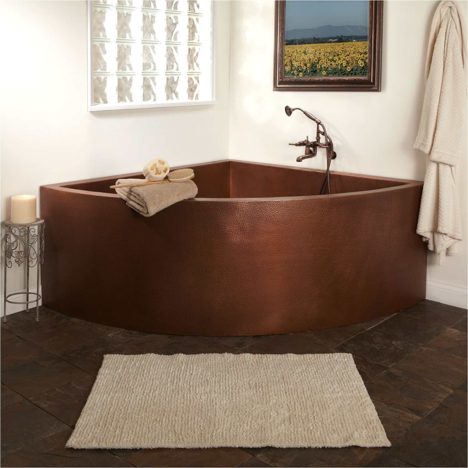 85 crosley double wall corner hammered copper soaking tub with seats