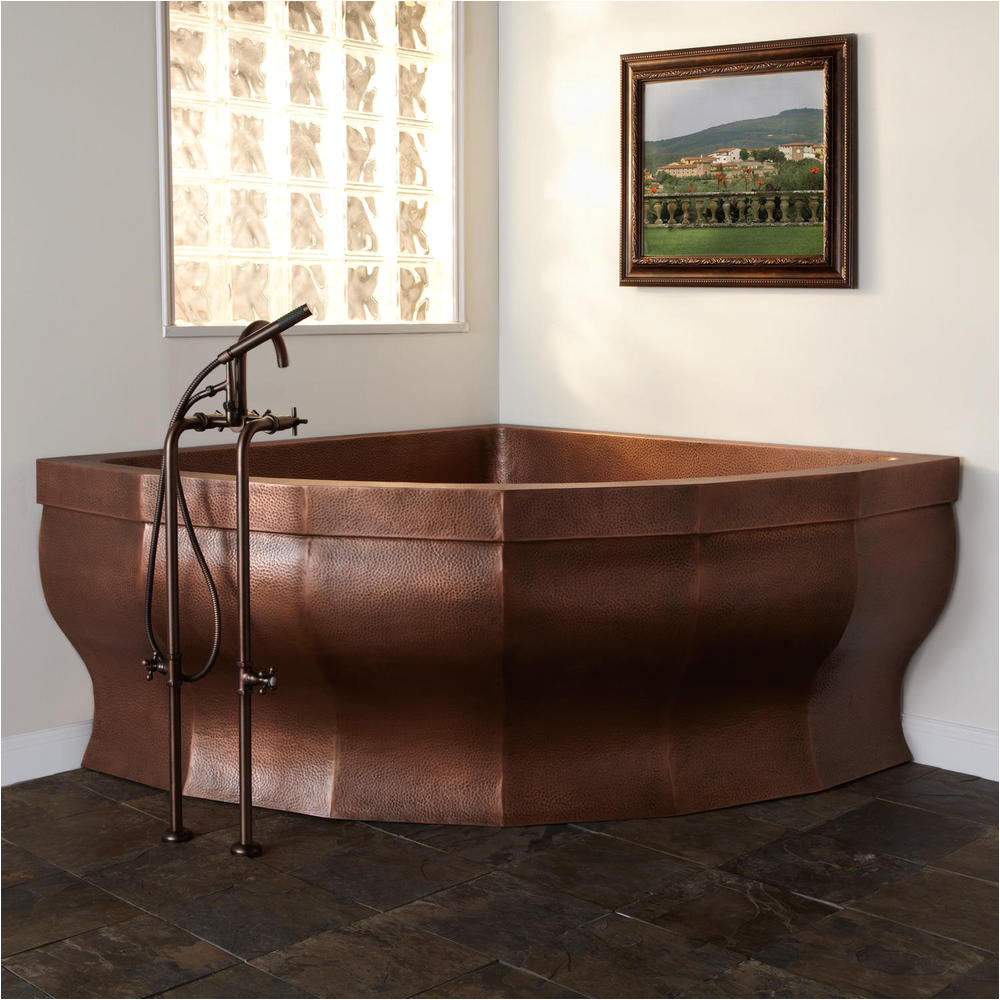 Soaking Corner Bathtubs 85" Rashid Corner Double Wall Copper soaking Tub