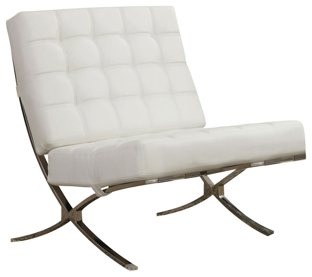 Sphera Modern Design White Leather Swivel Accent Chair X Style Waffle Accent Chair Chrome Legs and White Faux