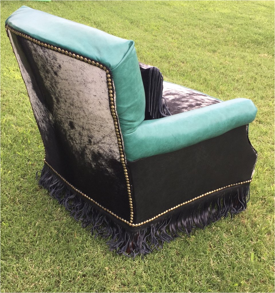 teal cowhide leather accent chair