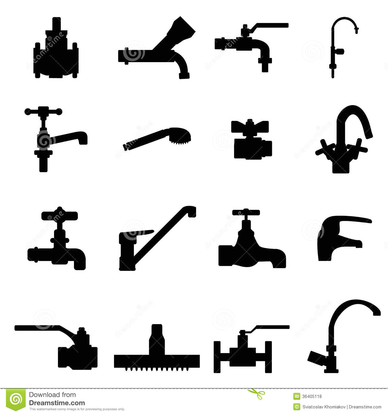 Types Of Tub Valves Icons Different Types Faucets Stock Vector