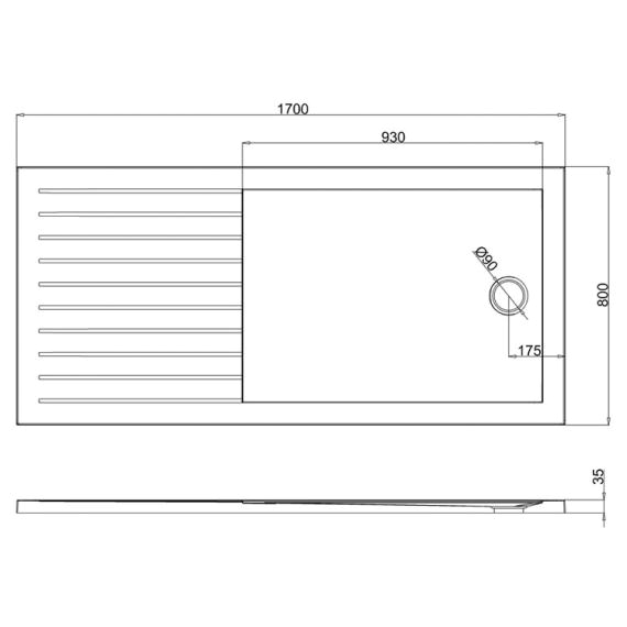 summit 1700 x 800mm walk in shower with return panel and tray