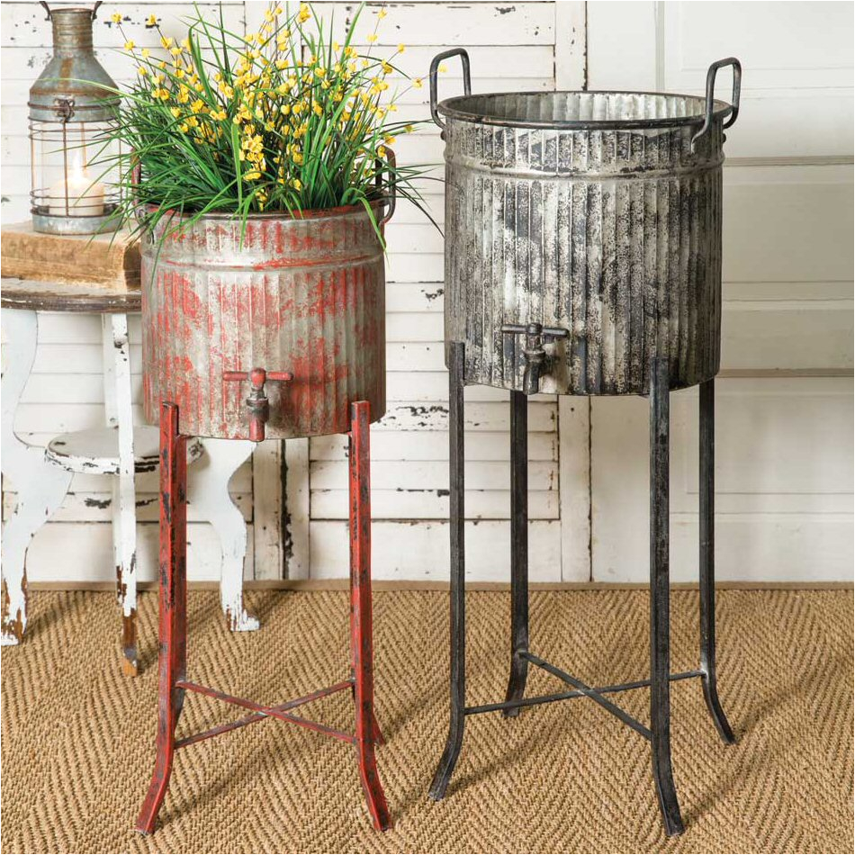metal spigot tub planters with stands set of 2 colonial tin works