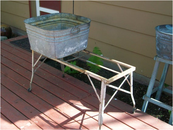 Vintage Bathtub with Stand Vintage Wash Tub Stand Metal Collapsible by Redriverantiques