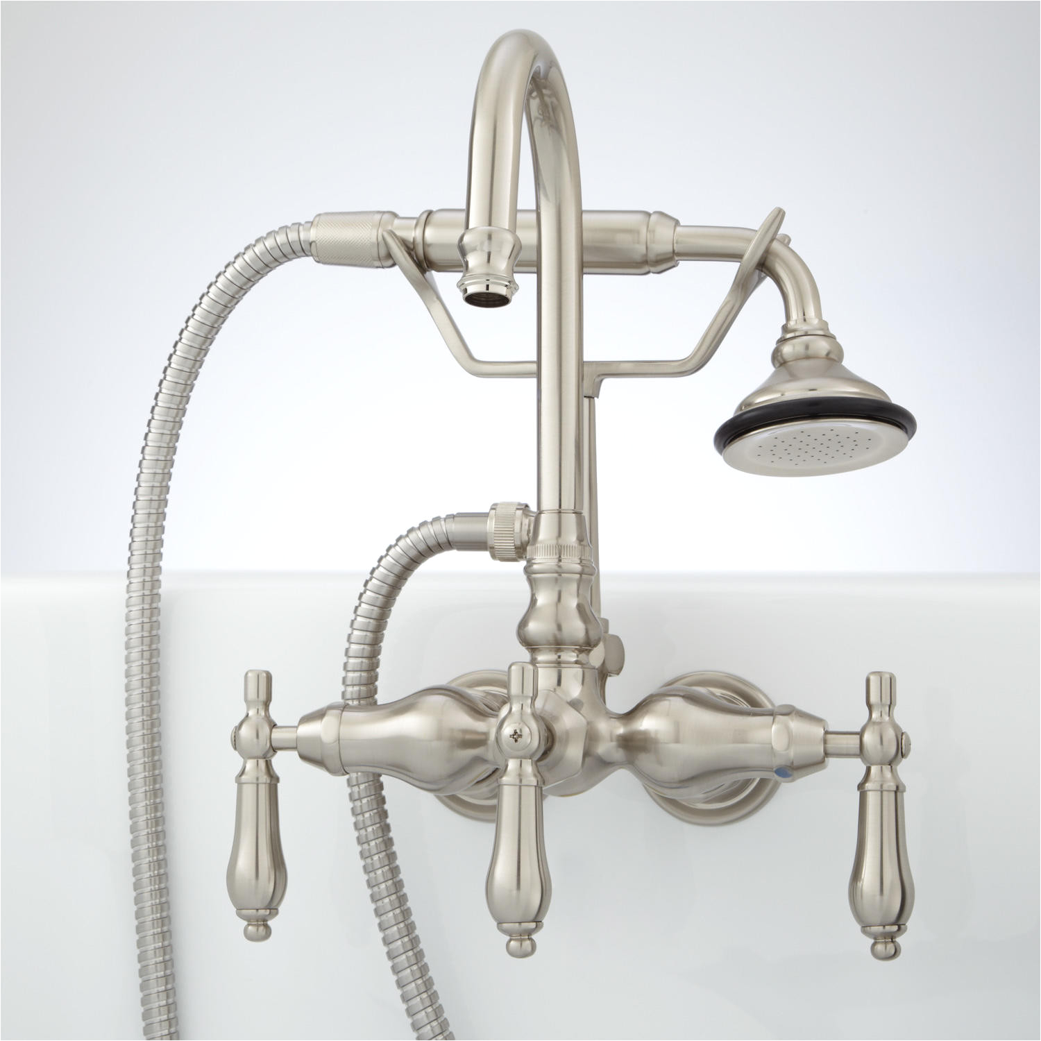 gooseneck faucet and hand sprayer metal lever handles