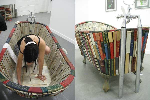 functional bathtub made out of books