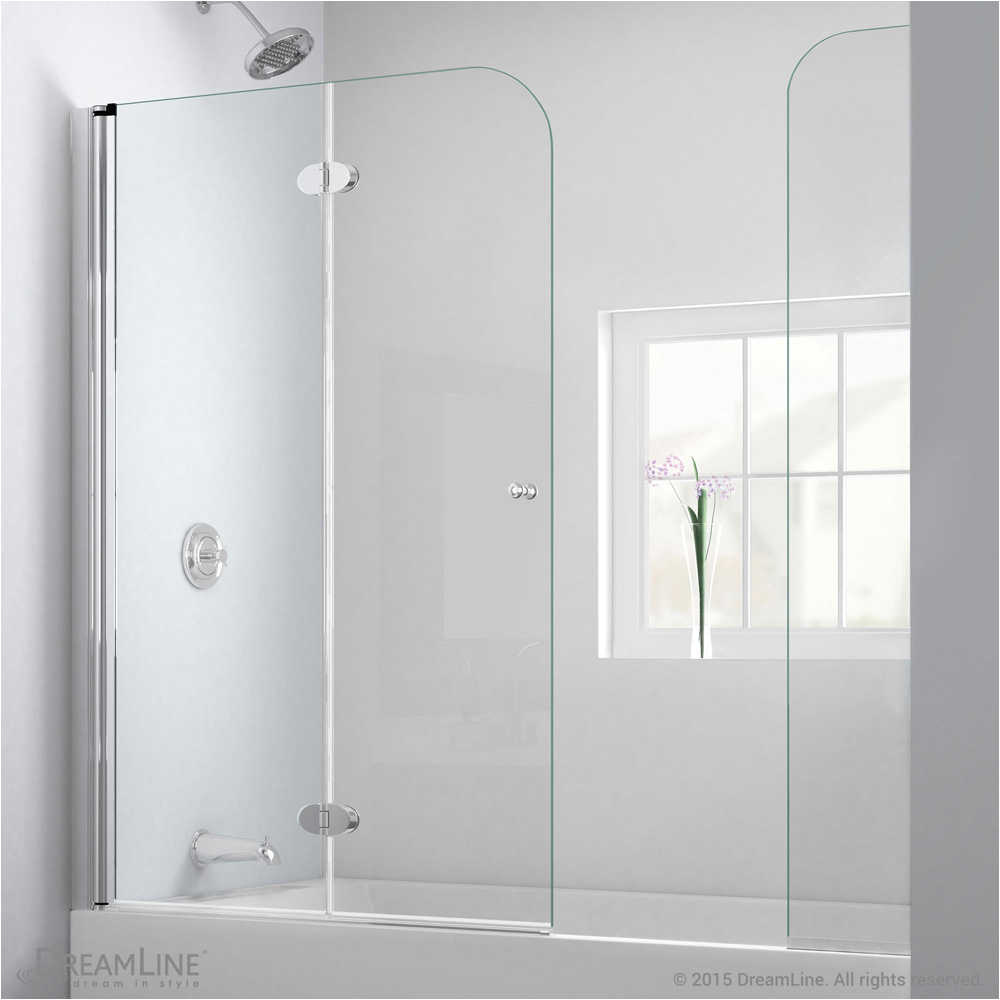 bath authority dreamline aquafold hinged tub door 56 60 with extender panel chrome finish hardware shdr ex 01