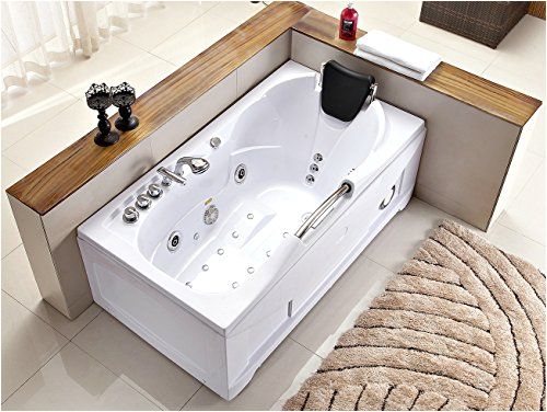 60 inch white bathtub whirlpool jetted bath hydrotherapy 19 massage air jets inline heater shower wand ozone clean ipod radio 3 skirts fits left right corners flat wall