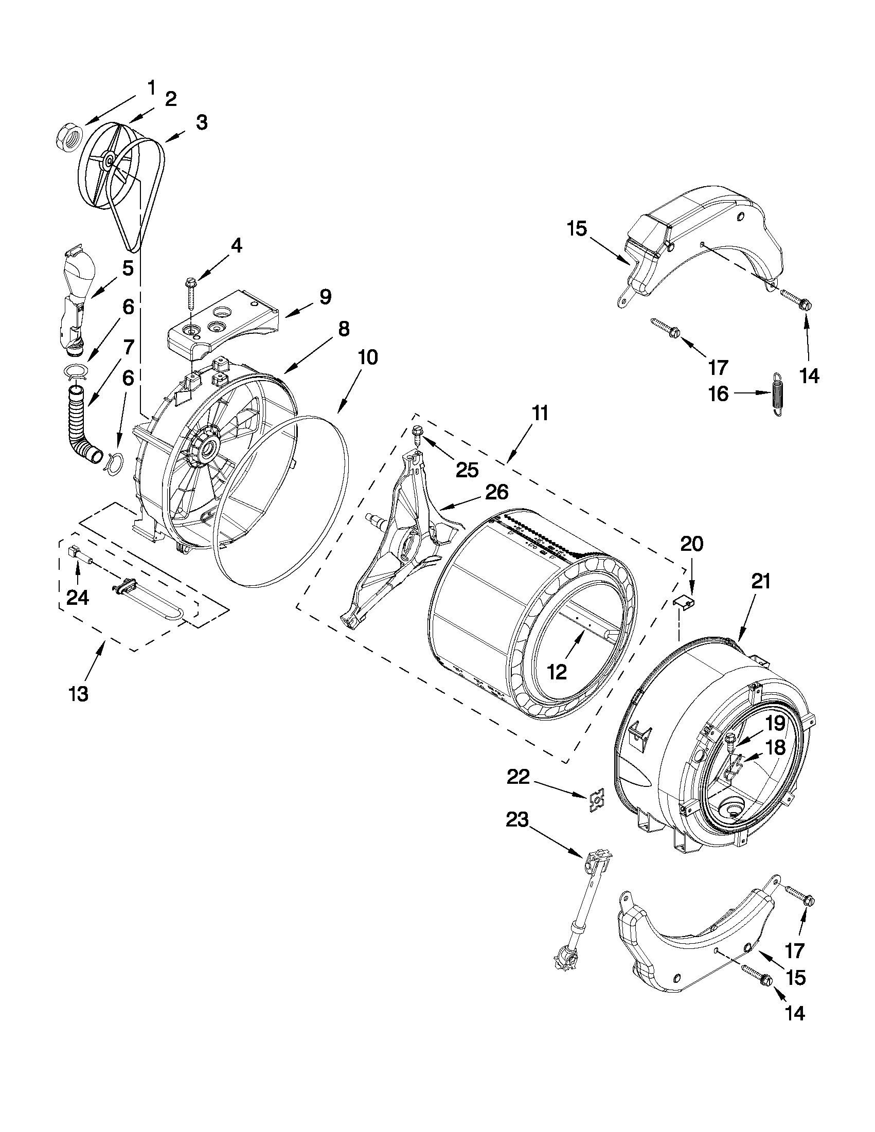 Whirlpool Bathtub Parts Tub and Basket Parts Diagram & Parts List for Model