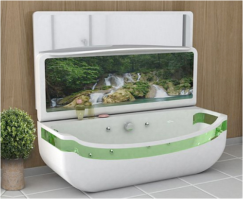 whirlpool bath tub with oled tv folds into basin