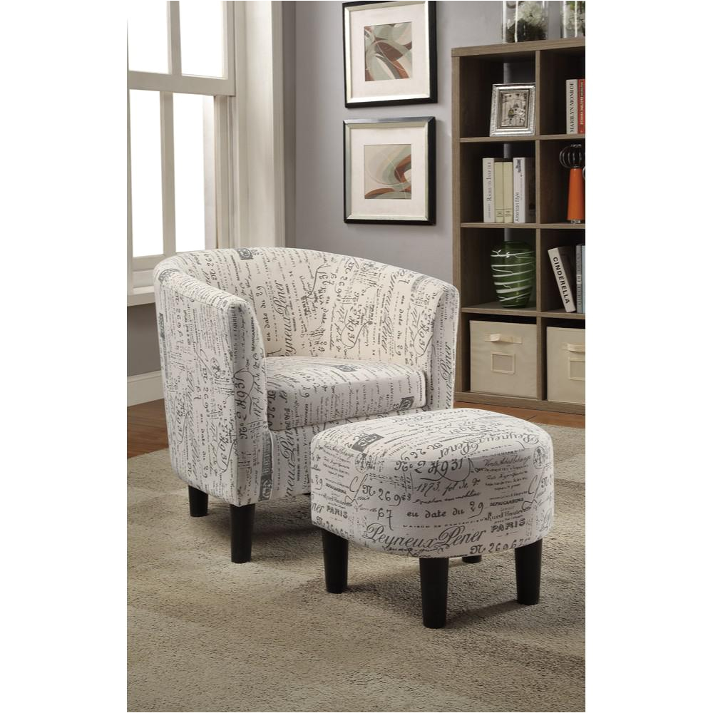 White Accent Chair with Ottoman Polyster Fabric Accent Chair with Ottoman White