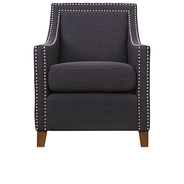 charcoal linen studded arm chair