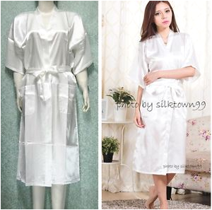 Women's White Bathrobes Uni Men S Sleepwear Women S Kimono Satin Silk Robe