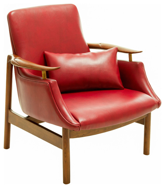 Braselton Leather Wood Frame Armchair Red midcentury armchairs and accent chairs