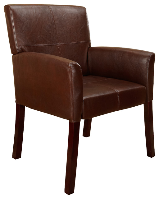 Faux Leather Accent Chair Brown With Cherry Finish Wood Legs transitional armchairs and accent chairs