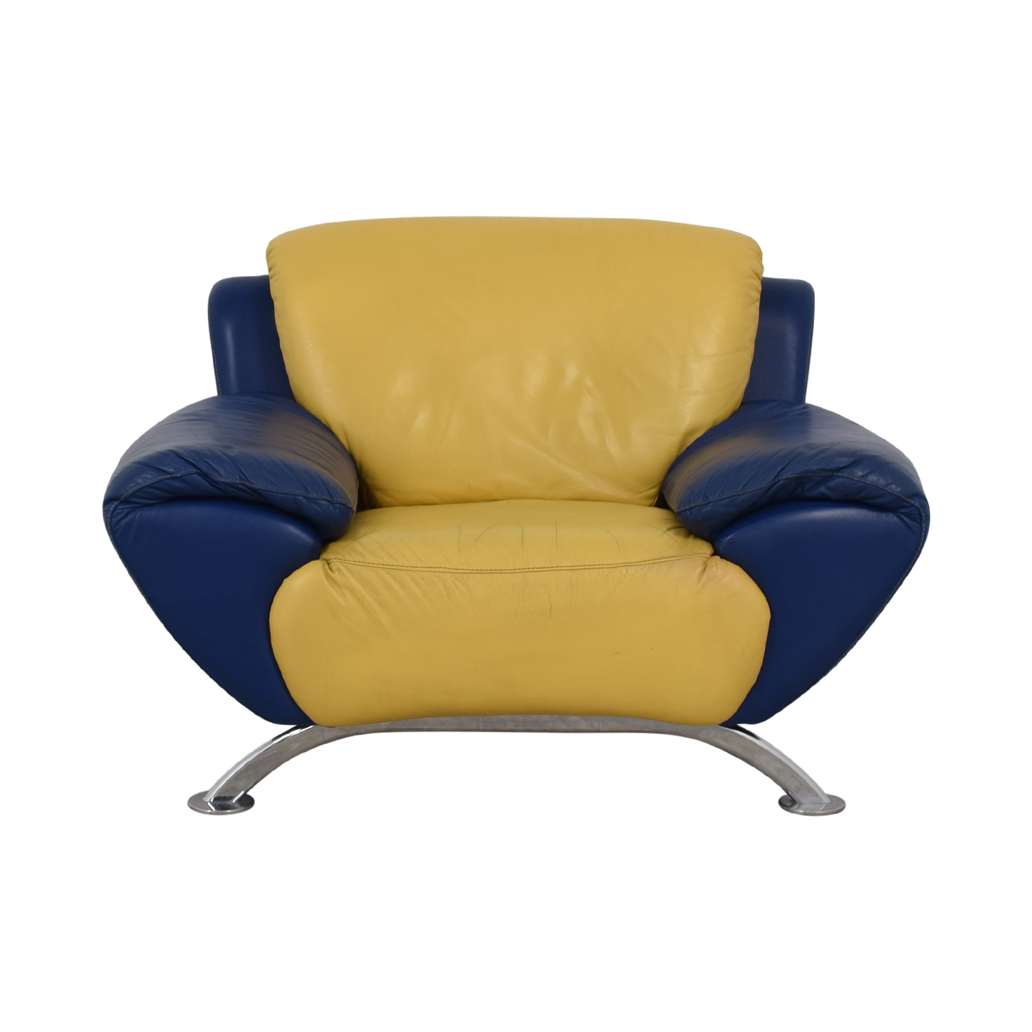 satis satis modern yellow and blue leather accent chair