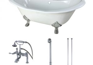 53 Inch Bathtub Double Slipper 6 Ft Cast Iron Clawfoot Bathtub In White and Faucet
