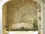 Alcove Bathtub and Surround Bath Alcove W Arch and Wallpaper Mural Shelves Marble