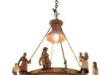 Antique 1920 Ceiling Light Fixtures 1920s Dutch Hand Carved Wooden Chandelier with Figures and Grapes