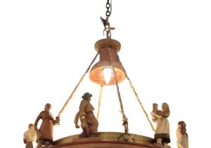 Antique 1920 Ceiling Light Fixtures 1920s Dutch Hand Carved Wooden Chandelier with Figures and Grapes