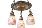 Antique 1920 Ceiling Light Fixtures Three Light Shower Chandelier W Pansy Motif Shades Rejuvenation