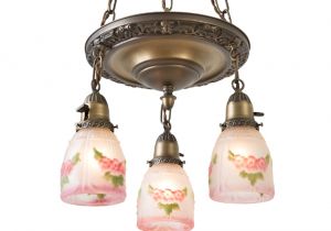 Antique 1920 Ceiling Light Fixtures Three Light Shower Chandelier W Pansy Motif Shades Rejuvenation