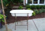 Antique Baby Bathtub On Stand 1 Antique Porcelain Over Cast Iron Baby Bath Tub On Stand
