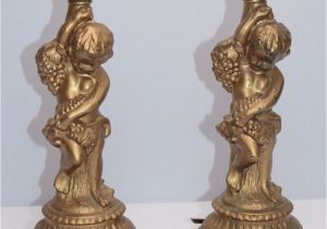Antique Brass Lamps Value Pair Of Vintage Cast Metal Electric Table Lamps with Cherubs for