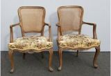 Antique White Accent Chair Pair Vintage French Provincial Country White Floral Cane