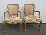 Antique White Accent Chair Pair Vintage French Provincial Country White Floral Cane