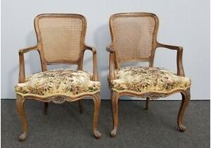 Antique White Accent Chair Pair Vintage French Provincial Country White Floral Cane