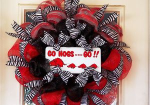 Arkansas Razorback Decor Arkansas Razorback Wreath Made with Deco Mesh Zebra Ribbon Go Hogs