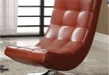 Armless Swivel Accent Chair Modern Mahogany Red bycast Leather Upholstered Chrome