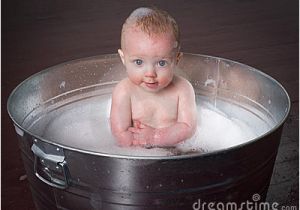 Baby Bath Tub Jacuzzi Baby Bathing In Galvanized Tub Bubbles Stock