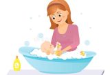 Baby Bath Tub Vector Mom Washes the Baby In the Bath Stock Vector