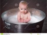 Baby Bathtub Bubbles Baby Bathing In Galvanized Tub Bubbles Stock