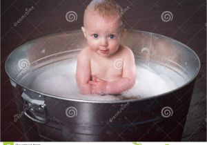 Baby Bathtub Bubbles Baby Bathing In Galvanized Tub Bubbles Stock