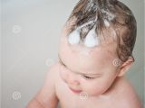 Baby Bathtub Used Sudsy Hair Baby Bath Stock Image